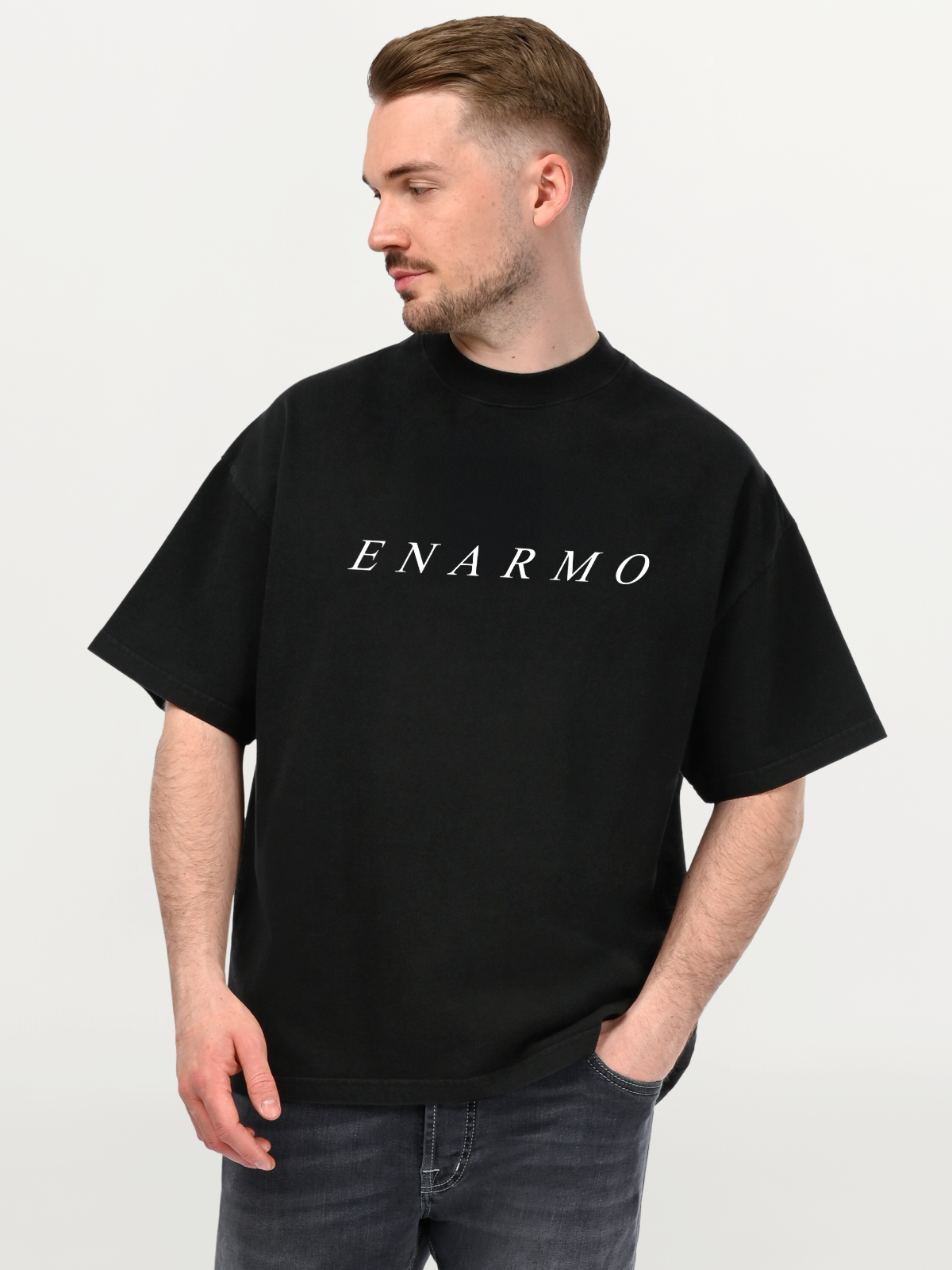 Black Oversized Cotton T-Shirt – White ENARMO Signature