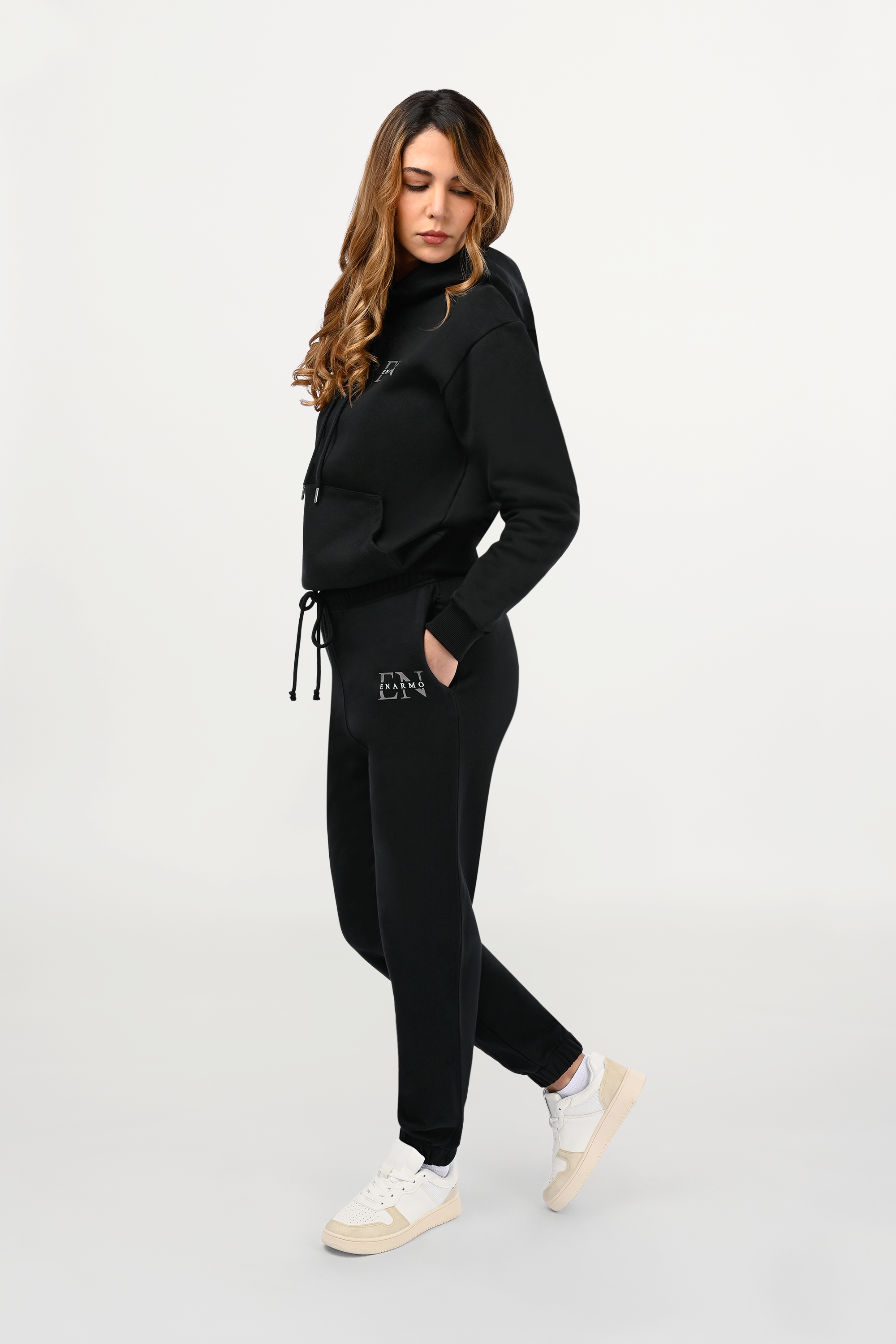 Pantaloni Track in Cotone Neri – Monogramma EN Antracite/Bianco