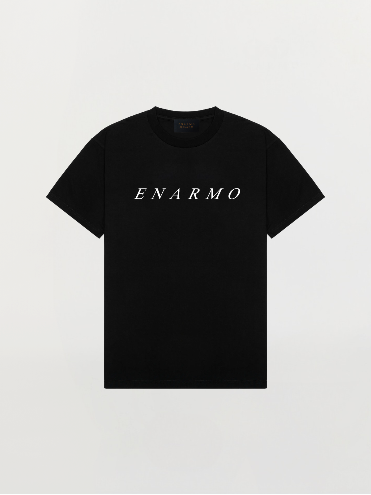 Schwarzes Oversized Baumwoll-T-Shirt – Weiße ENARMO Signatur