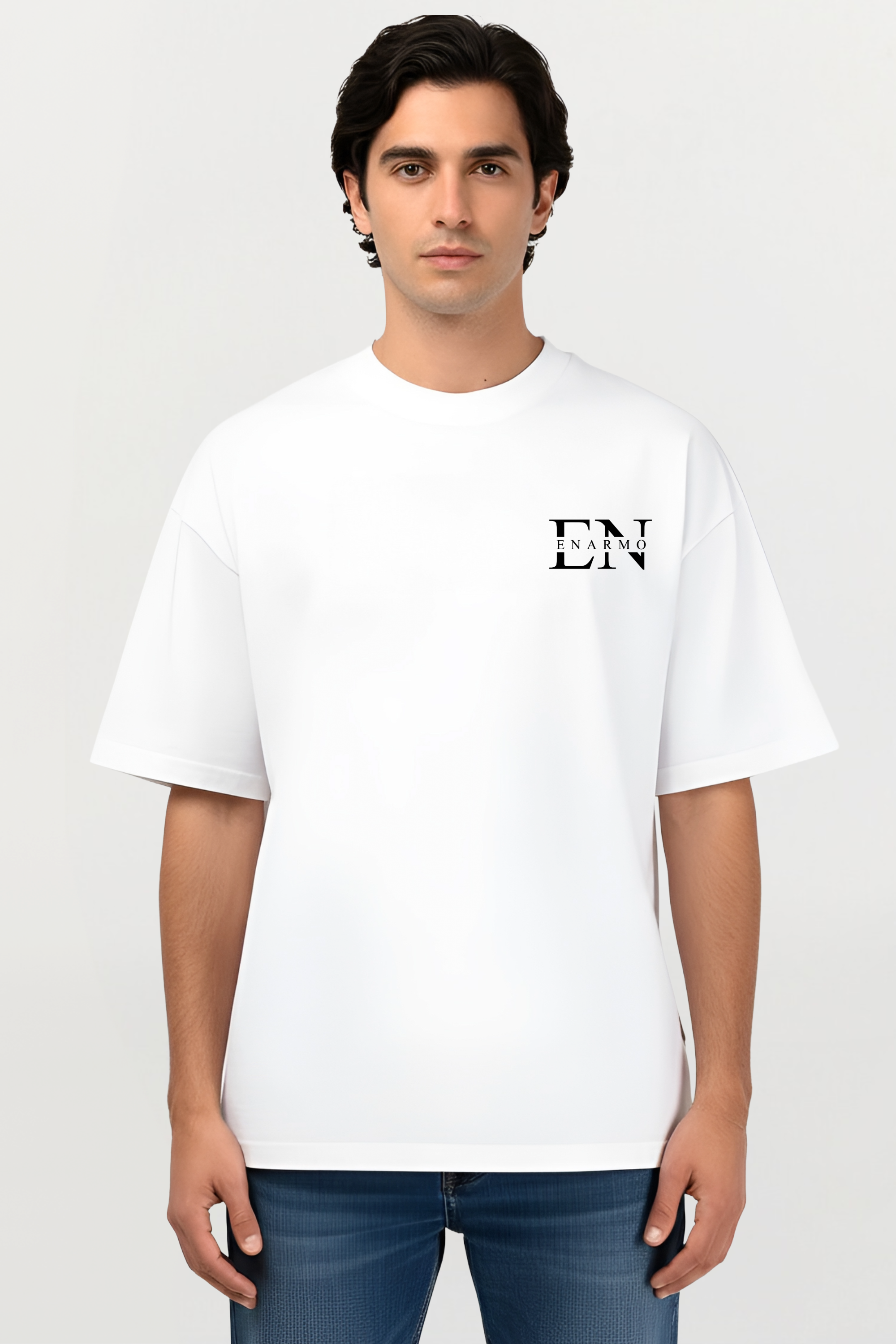 White Oversized Cotton T-Shirt – Black EN Monogram